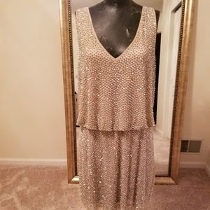 Xscape Nude/Silver Beaded Cocktail sz 14